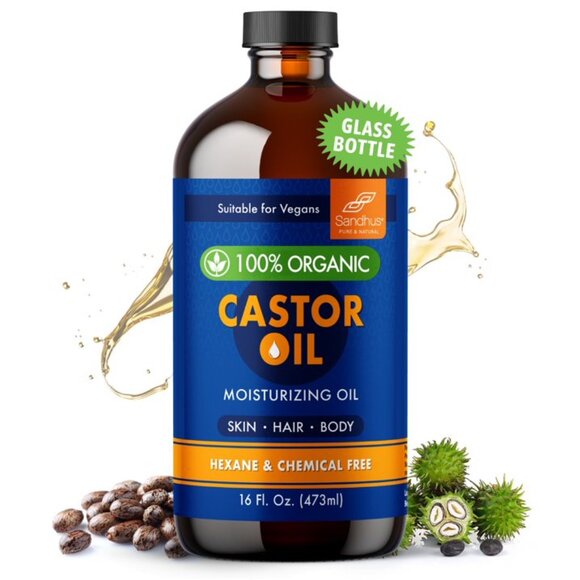 Sandhu's 100% Organic Castor Blend 16 fl. Oz | Premium Glass Bottle Pack - Picture 1 of 7